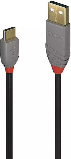 Lindy Anthra Line USB 2.0 Cable USB-C male - USB-A Μαύρο 0.5m 36885