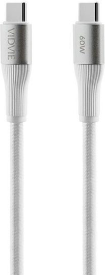 Vidvie Braided USB 2.0 Cable USB-C male - USB-C 60W White 1m