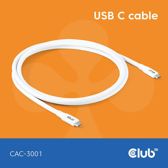 Club3D USB 2.0 Cable USB-C male - USB-C 240W PD Λευκό 2m CAC-3001