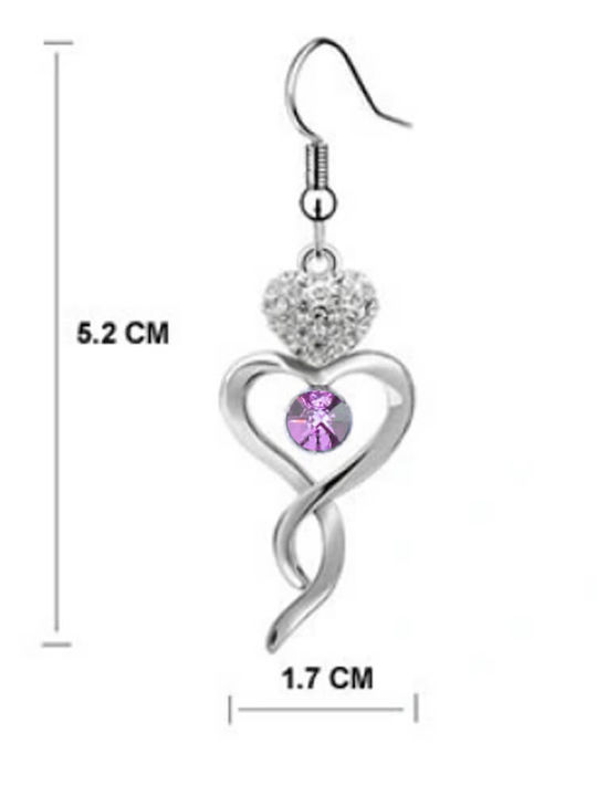 Heart Dangle Earrings White Gold Plated Swarovski Crystals Abilene