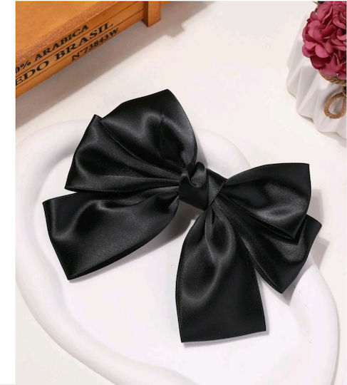 Haarspangen Clip Satin Großer Schleife 13cm Glänzendes Schwarz