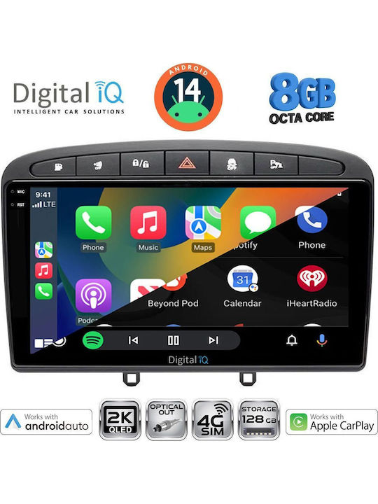 Digital IQ Car Audio System for Peugeot 308 / RCZ 2007-2012 (Bluetooth/USB/AUX/WiFi/GPS/Apple-Carplay/Android-Auto) with Touch Screen 9"