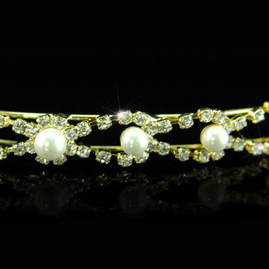 Beautiful Gold-Plated Headband Bride Bridesmaid Party Shiny Crystals Pearls Renee