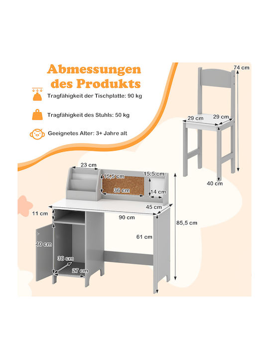 Kids Desk made of Solid Wood Gray 90x45x85.5cm