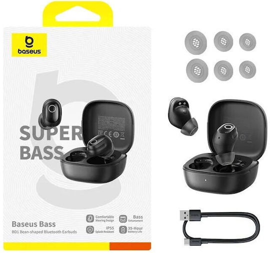 Baseus Bass BD1 In-ear Bluetooth Handsfree Ακουστικά με Αντοχή στον Ιδρώτα και Θήκη Φόρτισης Cosmic Black