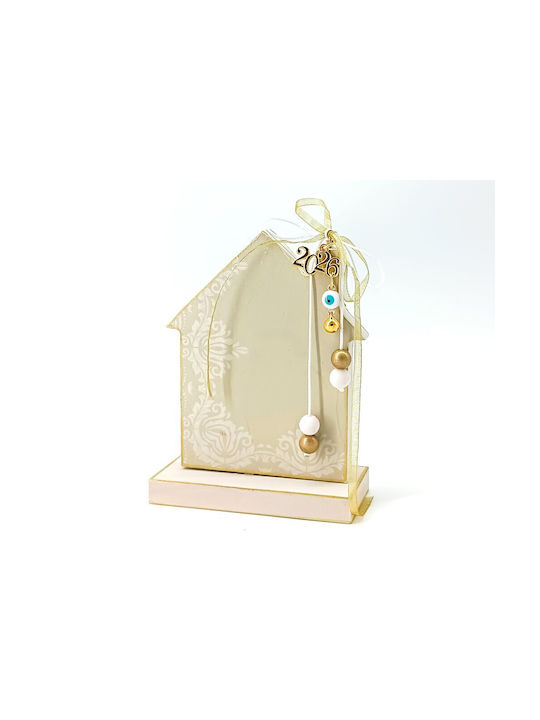 Korres Craft Handmade Hanging Lucky Charm Home Gold made of Wood 10x13.5cm 1pcs