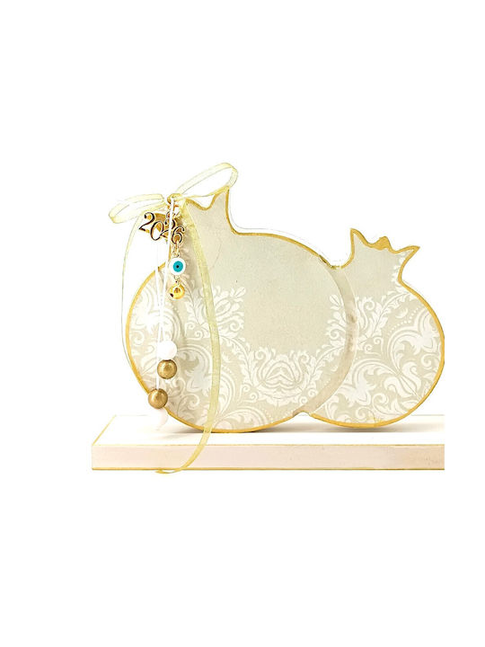 Korres Craft Handmade Hanging Lucky Charm Pomegranate Gold made of Wood 13.5x18cm 1pcs