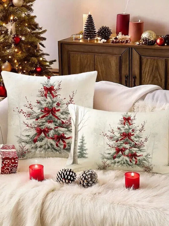 By Queen Limited Festive Edition Christmas Pillow Case 50×30 Cm Snowy Tree Red Ribbons