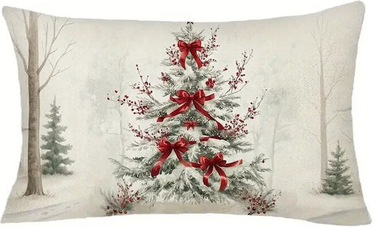 Queen Limited Festive Edition Weihnachtsdekorative Kissen 50×30 cm Schneebedeckter Baum Rote Schleifen