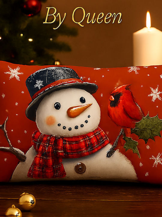 By Queen Limited Festive Edition Μαξιλαροθήκη Χιονάνθρωπος & Καρδινάλιος 50×30 Εκ