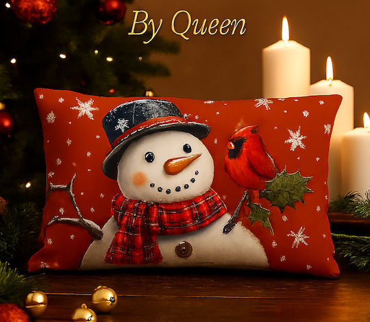 By Queen Limited Festive Edition Pillow Case Snowman & Cardinal 50×30 Cm