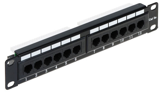 Delta Patch Panel για Rack 1U 10" 12 Θυρών cat5e Μαύρο