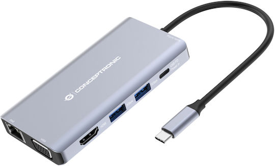 Conceptronic USB-C Докинг станция с HDMI 4K PD Етърнет Сив (DONN20G)