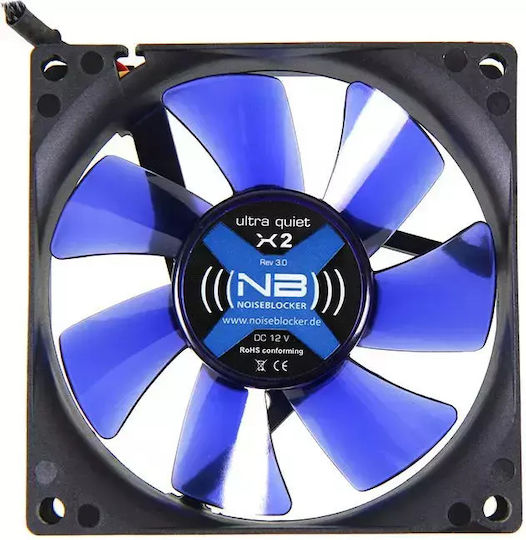 Noiseblocker BlackSilent X2 Case Fan 80mm (1800rpm / 26.5cfm) Without LEDs Lighting and Connection 3-Pin