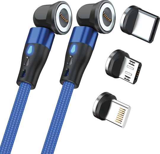 RealPower Magnetisch USB zu Blitzschlag / Typ-C,TC-TC / Micro-USB Kabel Blau 1m (439652)