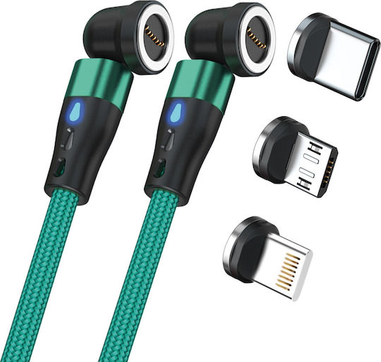 RealPower Geflochten USB zu Blitzschlag / Typ-C,TC-TC / Micro-USB Kabel Grün 1m (439650)