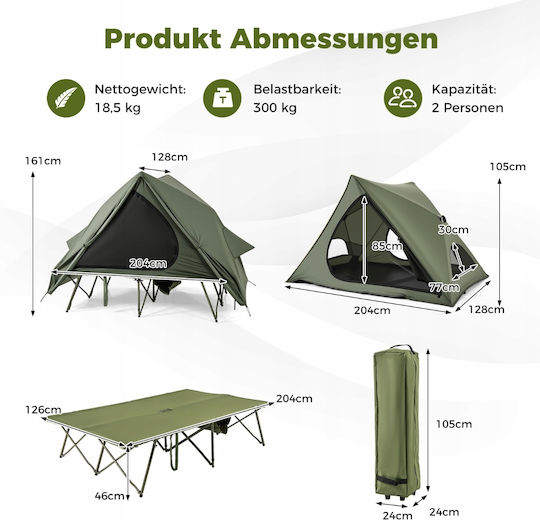 Costway Camping Tent Green for 2 People 204x128x105cm