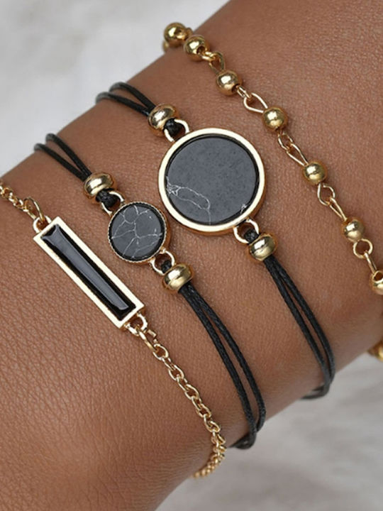 Set Womens Battery Watch With Black Leather Strap