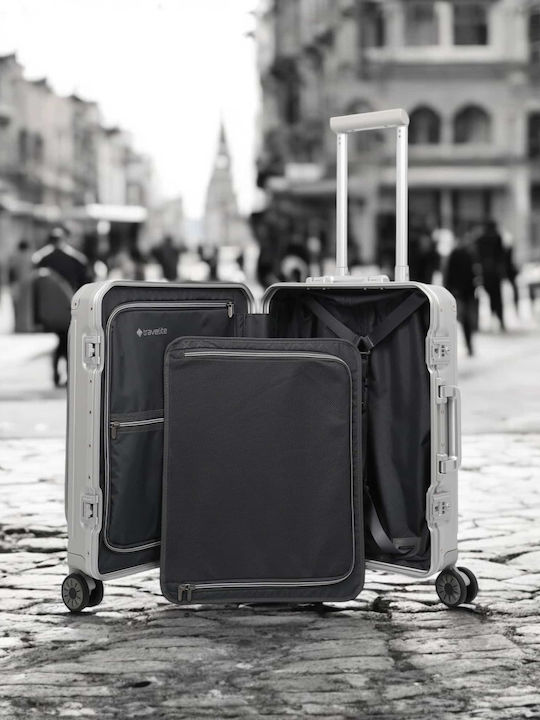 Travelite Cabin Hard Silver Suitcase With 4 Wheels Height 55cm