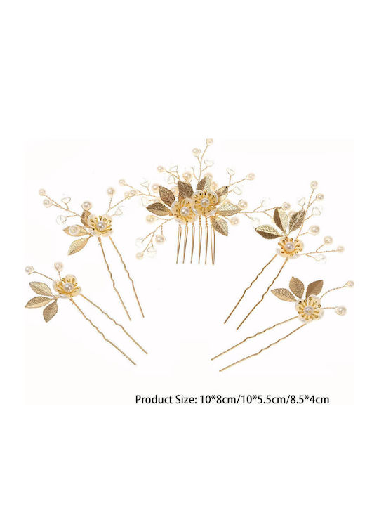 Bridal Hairpin Comb Set Pearls Leaves Gold or Silver Sybil