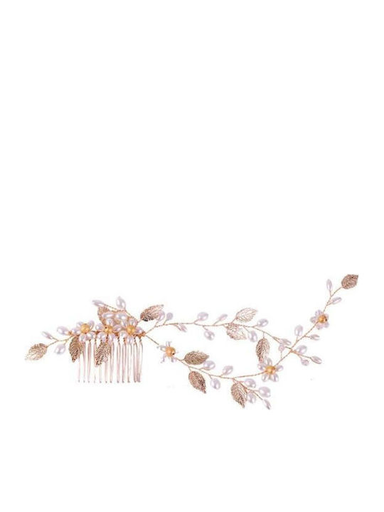 Bridal Hair Comb Leaves Pearls Beads Gold Evelyn