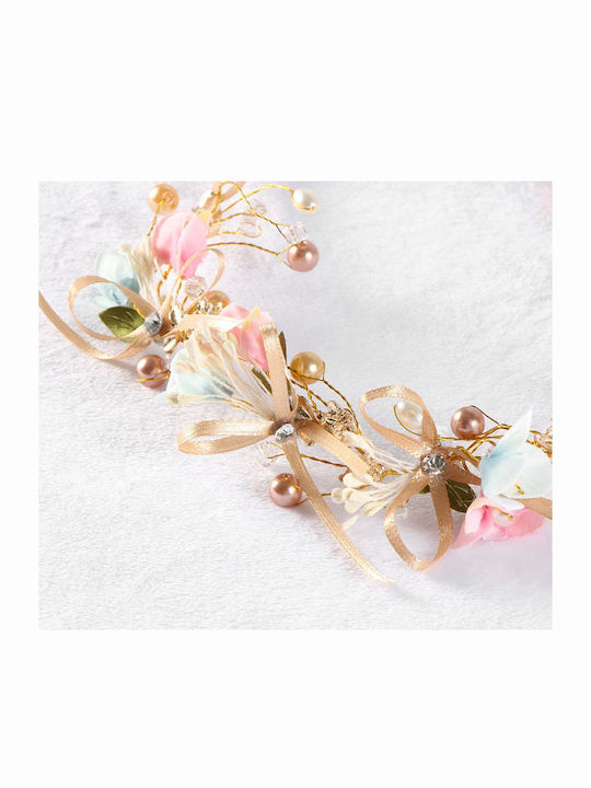 Accessory Hair Wreath Crystals Flowers Ribbon Champagne Pink Flower Girl Hariet