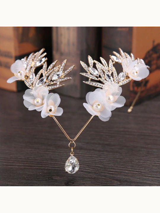 Crown Headpiece Forehead Bohemian Waterdrop Leaves Crystals Gold Bride Wedding Fern