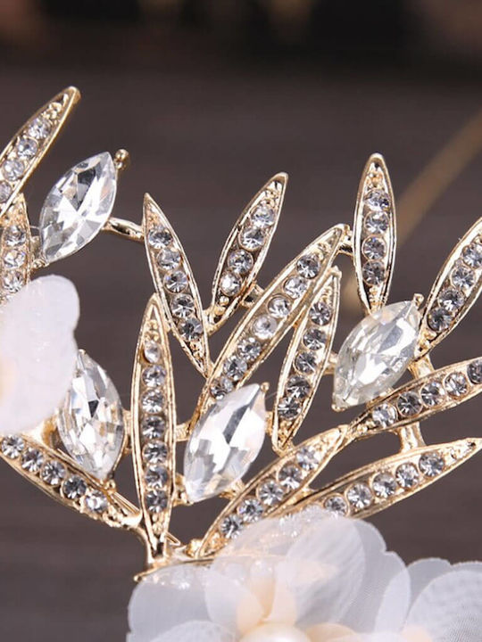 Crown Headpiece Forehead Bohemian Waterdrop Leaves Crystals Gold Bride Wedding Fern