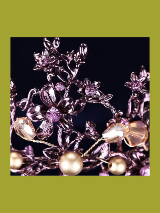 Tiara de Mireasă Stil Baroc Vintage Maro Fendi