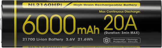 NiteCore Επαναφορτιζόμενη Μπαταρία 21700 Li-ion 6000mAh