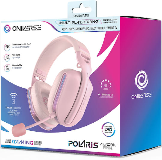 Oniverse Polaris Fără fir Over Ear Gaming Headset cu conexiune Bluetooth Aurora Pink