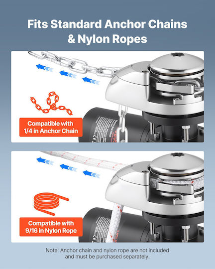 Vevor Vertical Electric Anchor Winch 12v 1100w Chain & Rope Maximum Pull 320 Kg Stainless Steel 316 Boats 6-11 M Ddmjczs700lb1ekc3001v9