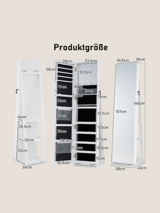 Costway Огледало на пода с Бяла Дървена Рамка 160x43см