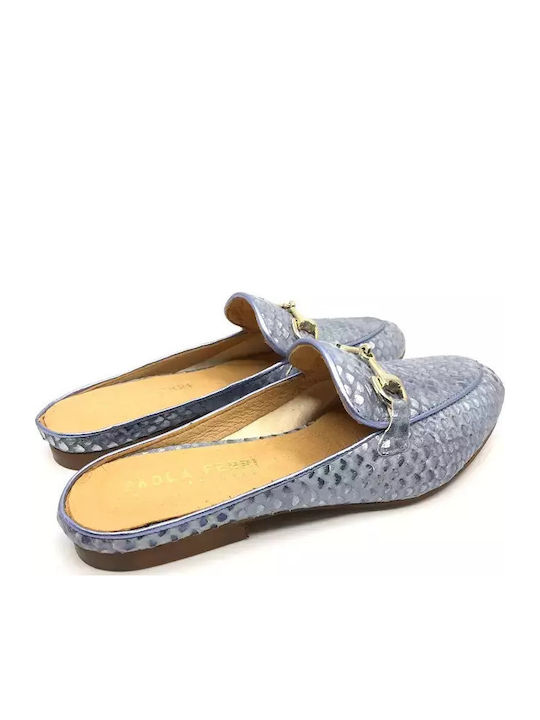 Leder Mules mit Absatz in Hellblau Farbe