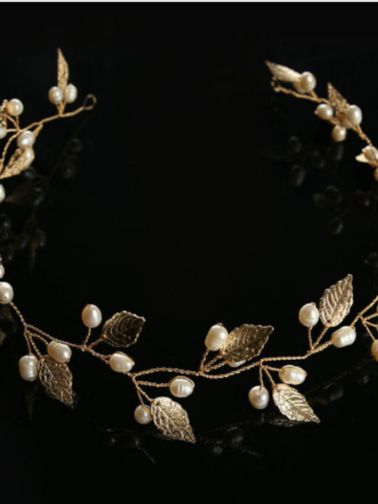 Unique Bridal Hair Decoration Gold Leaf Design Pearls Marleen