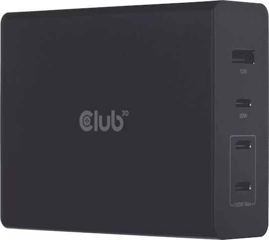 Club3D Suport de Încărcare cu Port USB-A și 3 Porturi USB-C 132W Livrarea energiei în culoarea Negru (CAC-1906)