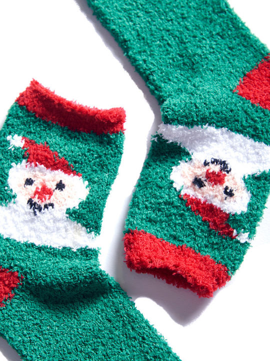 Women's Christmas Fleece Reindeer Green Socks