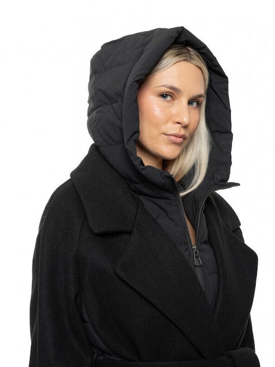 Women's Coat Black with Hood