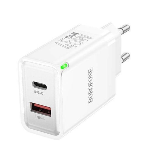 Borofone Charger with USB-A Port and USB-C Port and Cable USB-C - USB-C 45W Power Delivery Whites (BN16 Tough)