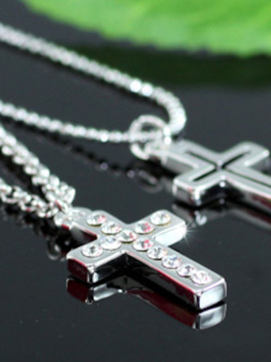 Gold White Plated Cross Necklace Swarovski Crystals Christy