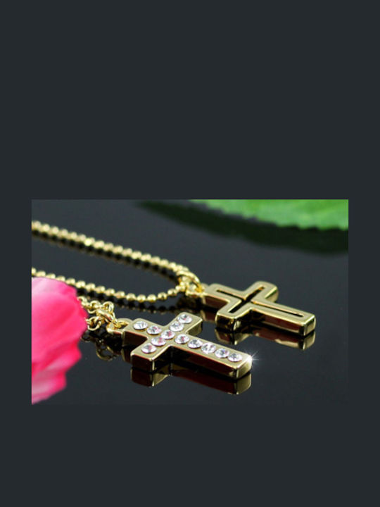 Gold White Plated Cross Necklace Swarovski Crystals Christy