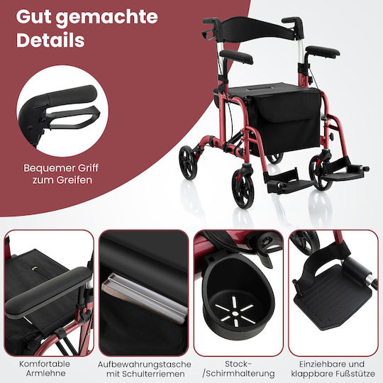 Costway Klappbarer Rollstuhl 103cm JH10013RE Rotes