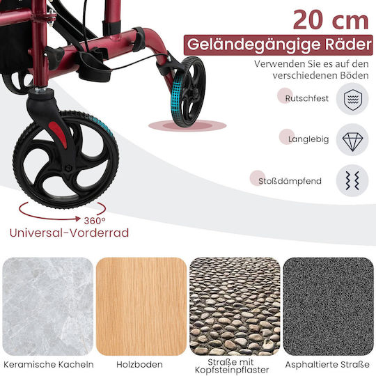 Costway Klappbarer Rollstuhl 103cm JH10013RE Rotes