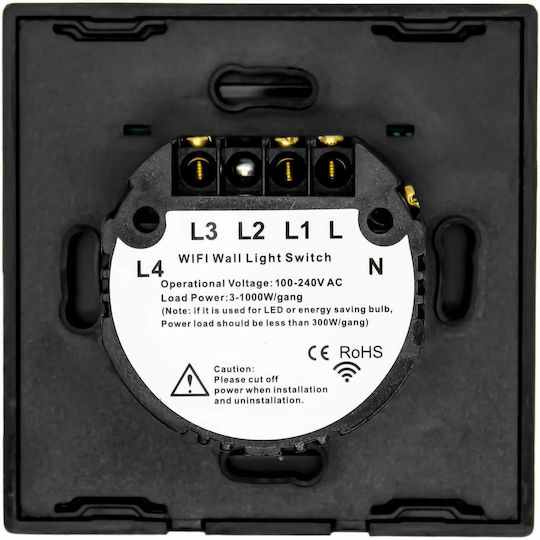 Recessed Touch Wall Switch Wi-Fi Lighting Two-Way with Frame Black