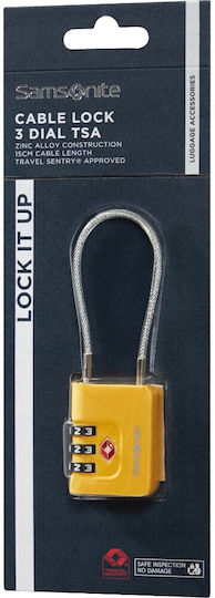 Samsonite Cablelock 3 Dial Steel Padlock with Cable Combination with TSA Certification 35mm Yellow 1pcs