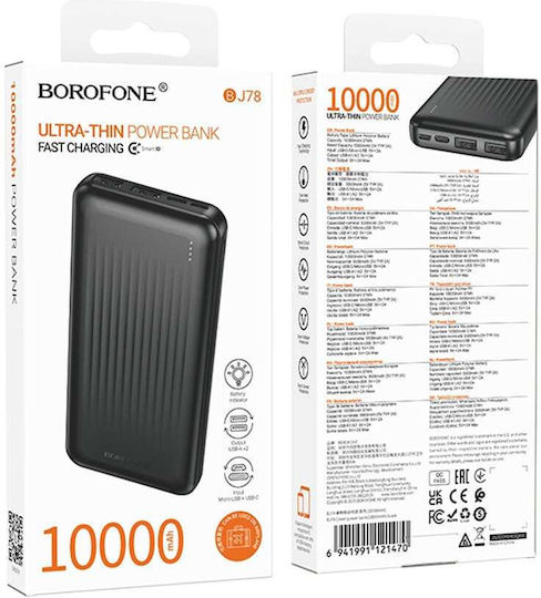 Borofone BJ78 Power Bank 10000mAh με 2 Θύρες USB-A Μαύρο