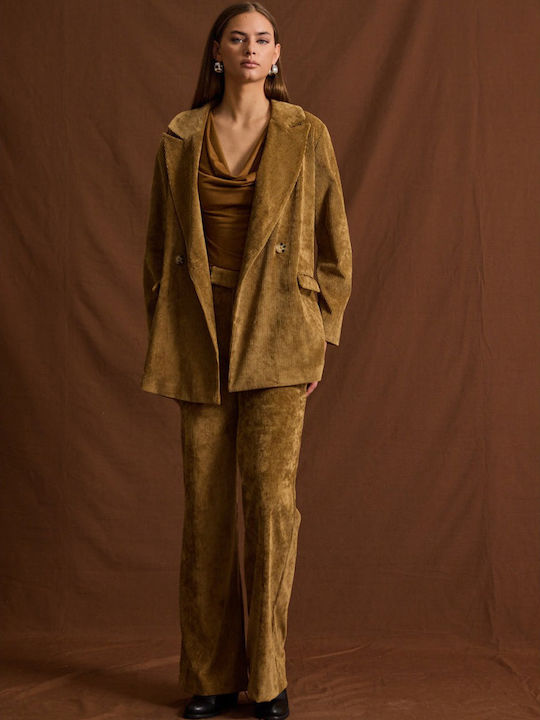 Irina Women's Fabric Trousers Regular Fit Olive