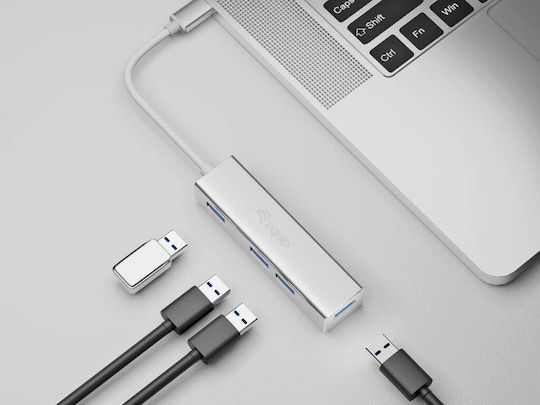 Equip USB Хъб 4 Порта USB 3.0 с USB-C Сребрист