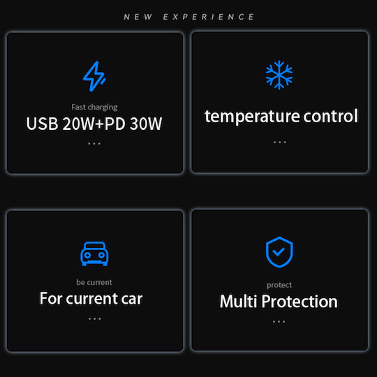 Yesido Автомобилен Зарядно Устройство 20W За Бързо Зареждане С Портове 1xUSB-A 1xType-C Черен Цвят