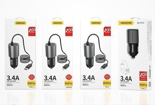 Dudao Auto-Ladegerät 17W 3.4A mit einem Anschluss: 1xUSB mit Kabel Blitzschlag Gray Farbe